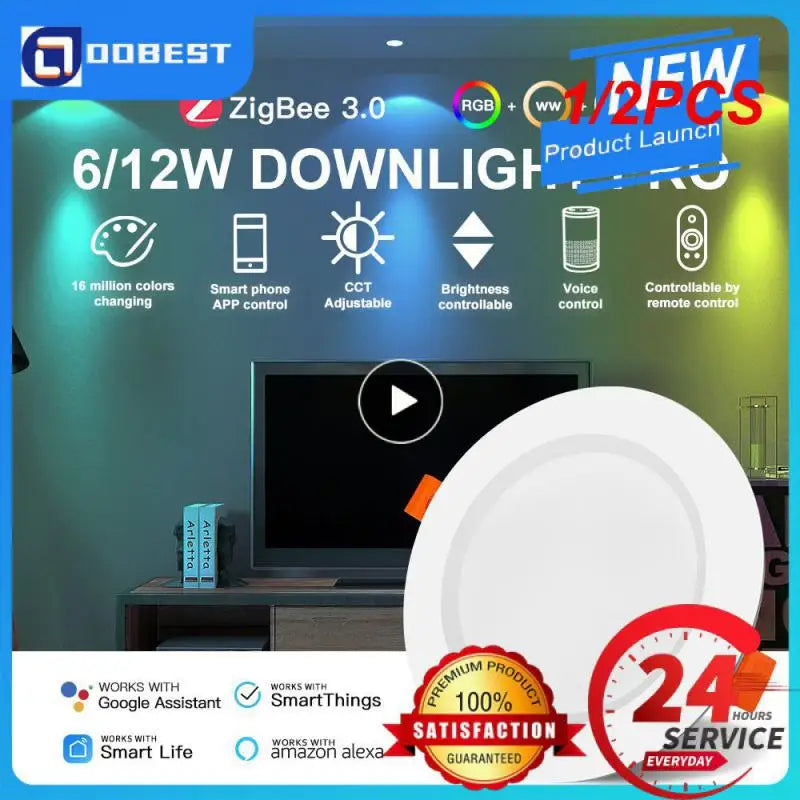 1/2PCS Smart LED Recessed Ceiling Lighting, Round Spot Light, 110V 220V RGB Color Changing Dimmable Downlight Works with Alexa