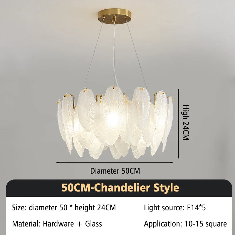 Modern Ceiling Chandelier 2025 New Lighting for Living Dining Room Luxury Art Decor Glass Feather Chandelier Hanging Lamp Lustre