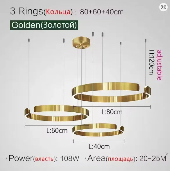 Modern Salon Design Ring Ceiling Chandelier Dining Room Pendant Lamp Bedroom Home LED Lighting Fixtures