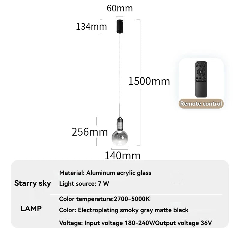 Modern Glass Pendant Light with Knob Switch - Bedside Hanging Night Light