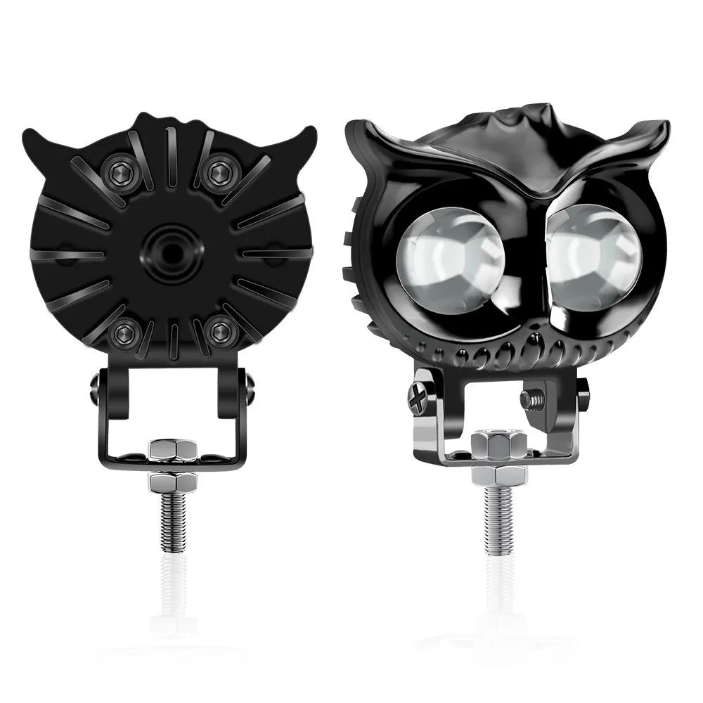 Owl Style Bicolor LED Motorcycle Headlight (Yellow & White) - Waterproof Driving Auxiliary Fog Light for Motorbike, UTV, Truck & Car