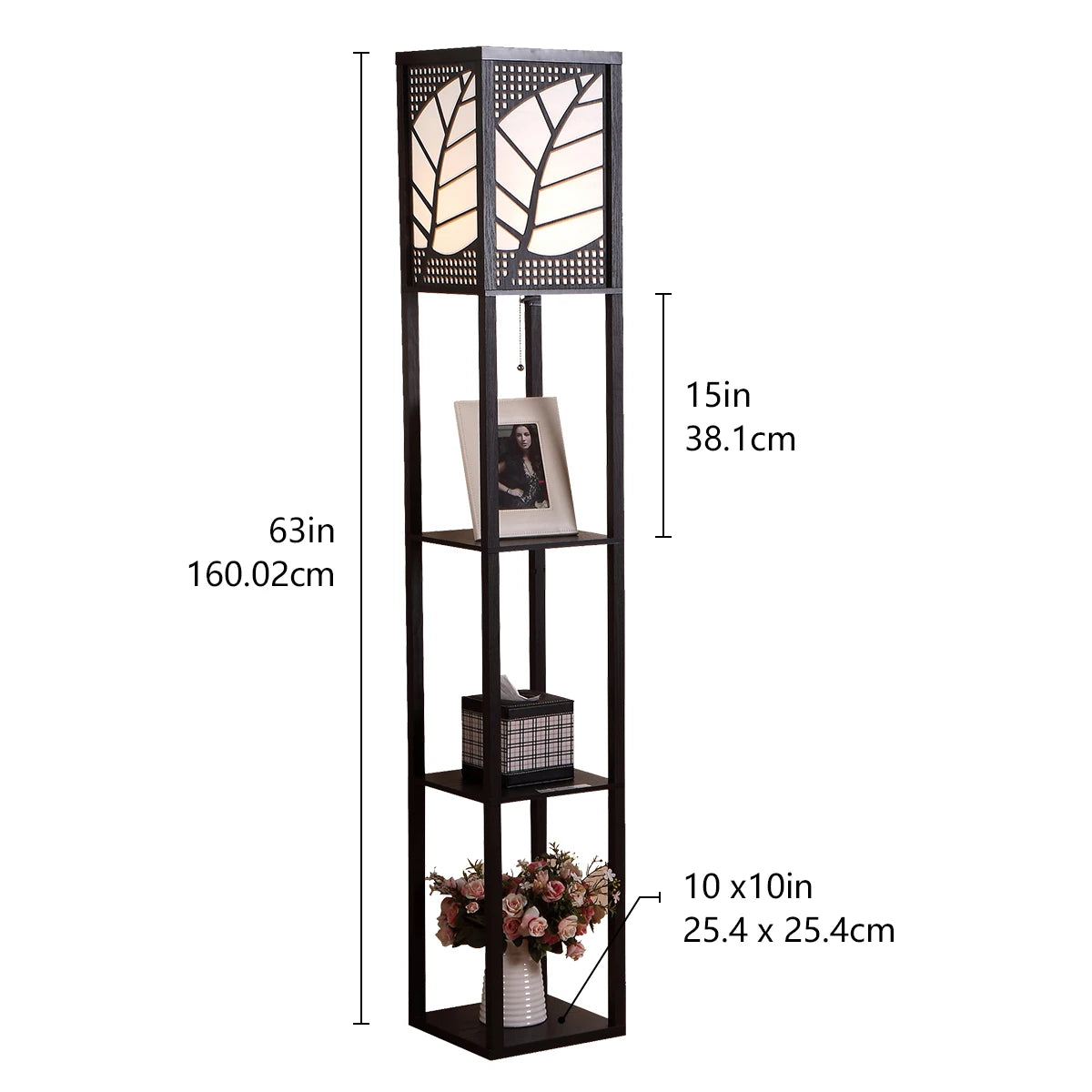 LED Shelf Floor Lamp Wooden Storage Standing Lighting Bedside Night Soft for Bedroom Living Reading Room Home-C