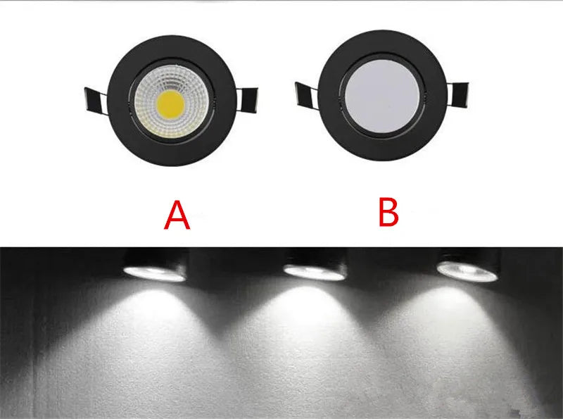 Bright Recessed LED Dimmable Round Downlight COB 3w 5W 9W 12W 18W LED Spot light decoration Ceiling Lamp AC 110V 220V black body