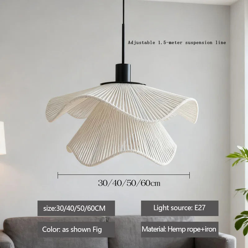 Handmade Rattan Flower Pendant Lamp - Organic LED Chandelier for Living Room