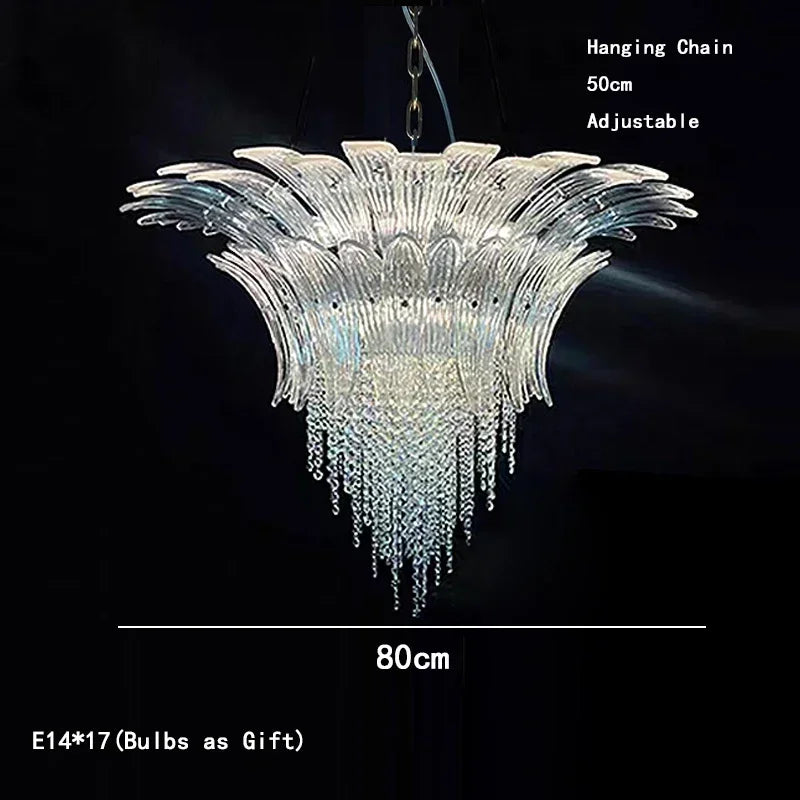 Petal Glass Flower Pendant Ceiling Lamp Minimalist Art Crystal Fringe Lamp for Living Room Staircase Villa Foyer Decor Lamp