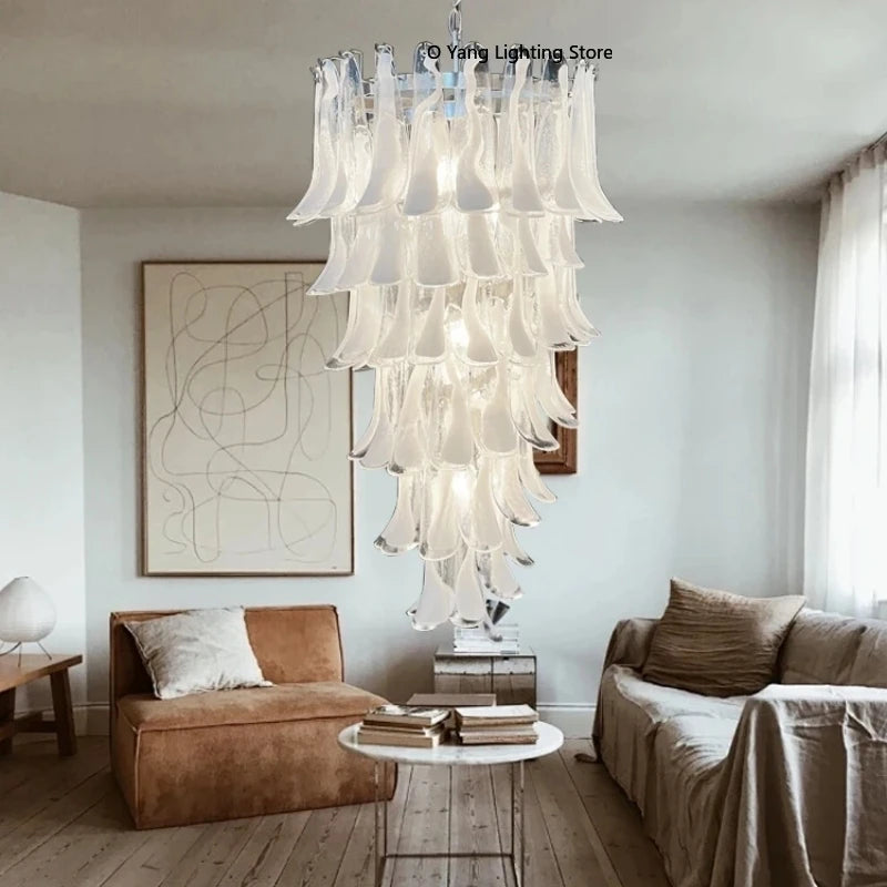 Pink White Large Ceiling Pendant Light Home-appliance High Ceiling Glass Hanging Lamp Lustres Foyer Lighting Extremely Expensive