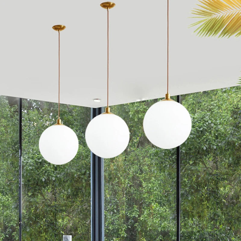 Modern Glass Ball Pendant Lights White Globe Hanging Lamps Bar Restaurant Decor Luminaire Bedroom Light LED Pendant Lamp