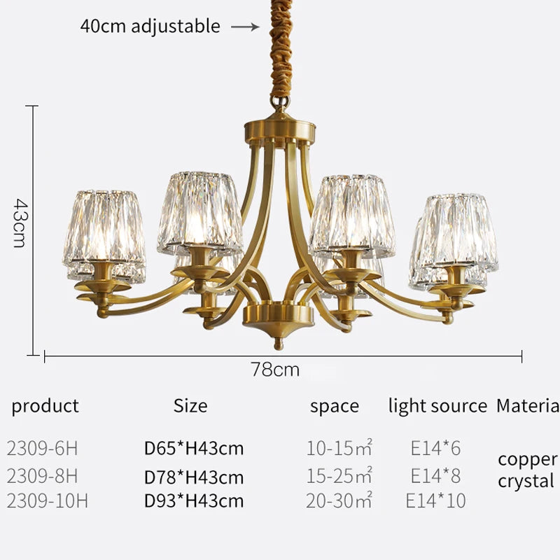 Copper Crystal Chandelier For Living Room Bedroom Study Dining Room Kitchen Villa Modern Luxury Style Gold Lamp Pendant Light