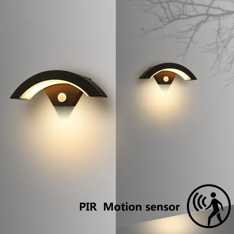 Black Modern waterproof outdoor wall lamp PIR motion sensor wall light 18W 24W Garden porch front door black aluminum lamp body