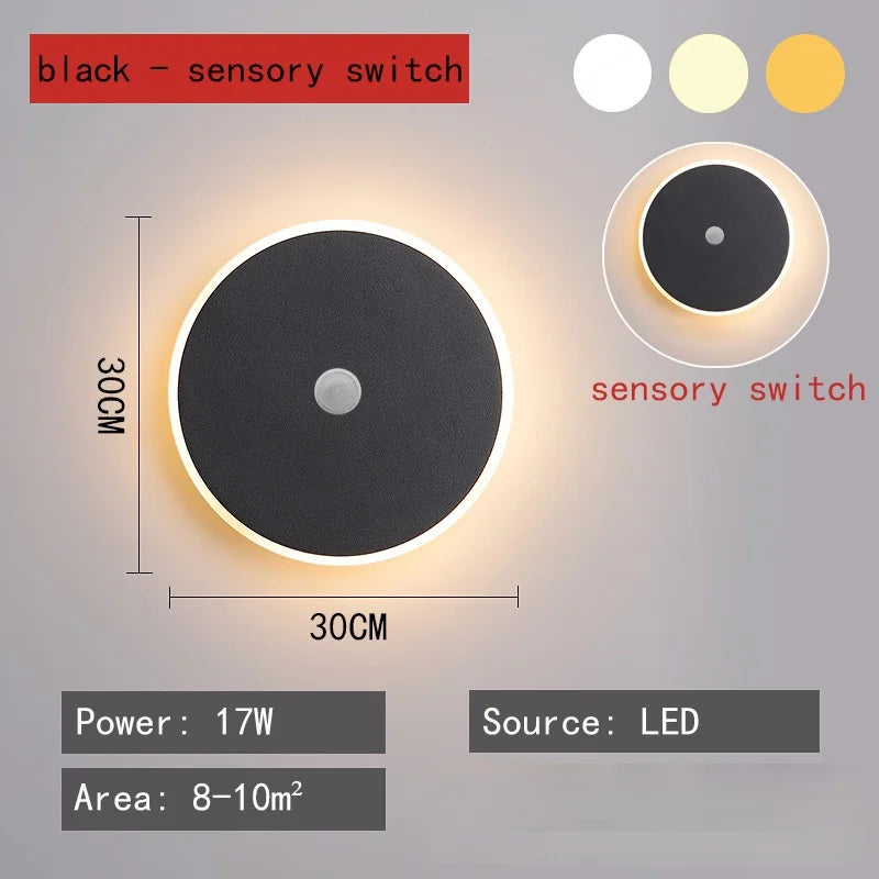 Modern Minimalist Round LED Wall Lamp - Touch Switch & Motion Sensor Porch Light