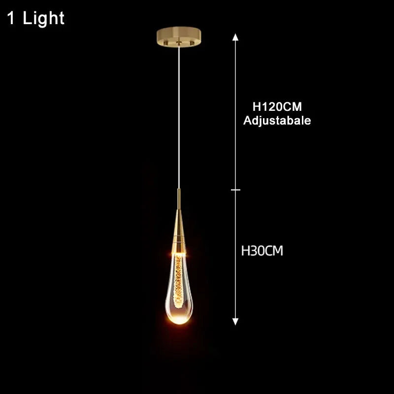 Nordic LED Luxury Crystal Chandeliers Water Drop Lamps Bedroom Bedside Modern Simple Bar Decorative Pendant Lights