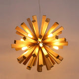 Japanese Wooden Dandelion Wabi-Sabi Pendant Light - Natural Wood Burst Ceiling Chandelier Lamp Fixture for Living Room, Restaurant & Loft Decor
