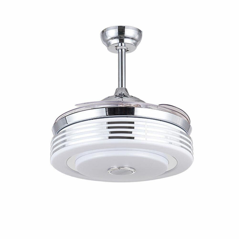 42" Invisible Ceiling Fan w/ Light Lamp Bluetooth 7-Color LED Chandelier w/ Bluetooth Music Player Speaker Remote Control