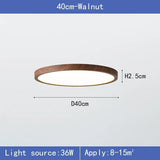Modern LED Ceiling Light Circular Ultrathin Wood Grain Walnut Decorative Light Bedroom Dining Room Living Room Indoor Home Light