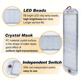 72 LED 12V-80V Car Interior Light Bar - Universal Switched Ceiling Lamp for RV & Boat