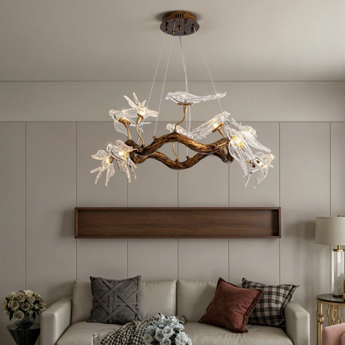 Luxury Glass Bird Chandelier (Designer Swallow Pendant Light) - Modern Decorative Hanging Ceiling Lamp Fixture for Living Room & Dining Room