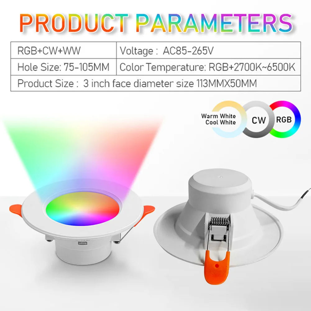 1-3 Pcs Smart RGB LED Recessed Downlight (10W Bluetooth, 2700K-6500K CCT) - Round Dimmable Smart Ceiling Panel Lamp for Living Room & Bedroom Decor