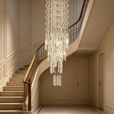 Modern Long Crystal Chandelier For High Ceiling Villa Staircase LED Raindrop Hanging Light Duplex Loft Foyer Ceiling Lamp