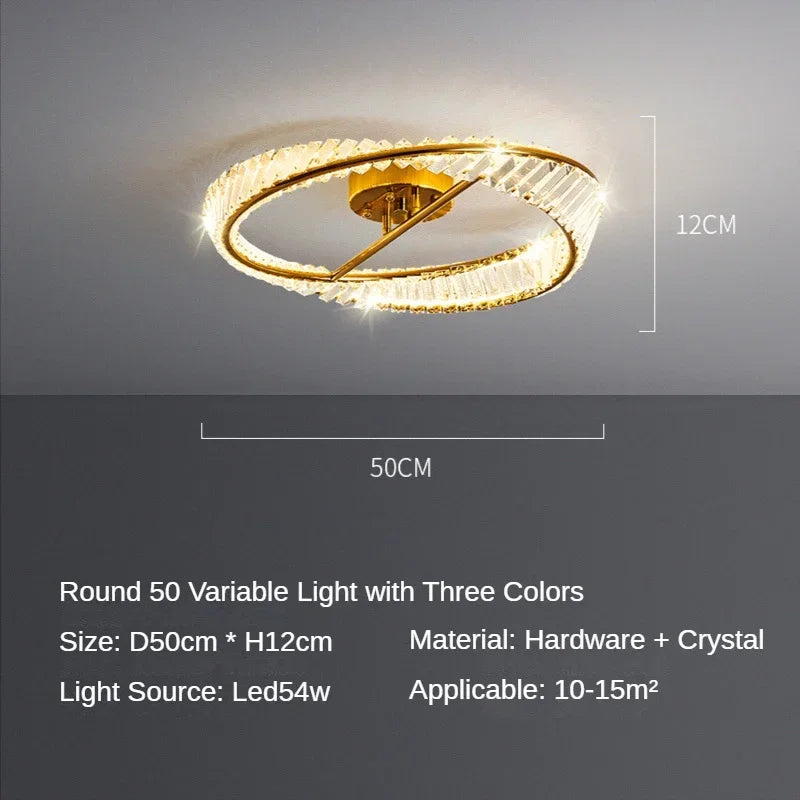 Italian Light Luxury Crystal Ceiling Lamp Postmodern Simple Round Living Room Lamp Atmospheric Bedroom Lamp New Style LED
