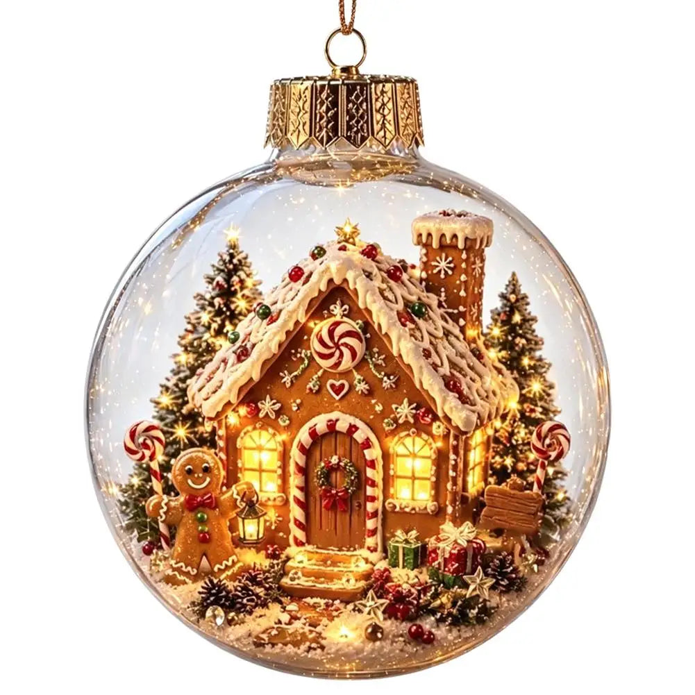 8cm Light Up Christmas Ball Ornament Plastic Transparent Hanging Pendant Warm LED Light Inside Scene Decor for Xmas Tree