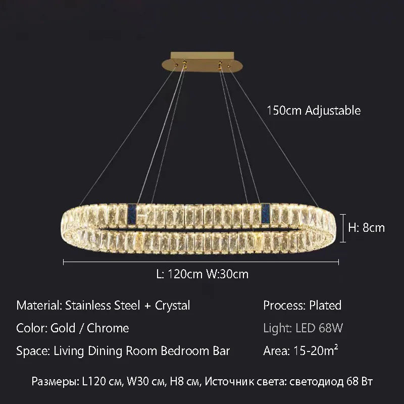 Nordic Luxury Ring K9 Crystal Chandelier Villa Living Dining Room Bedroom Ceiling LED Pendant Light Indoor Lighting Hanging Lamp