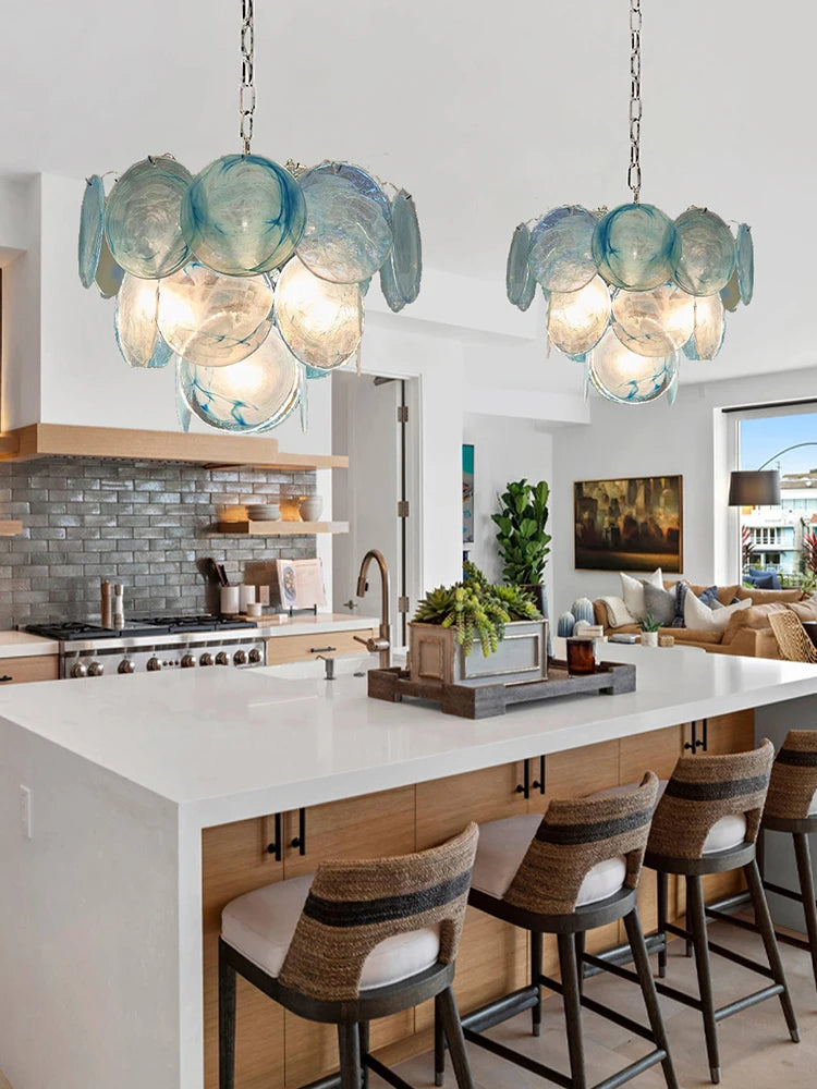 Blue Circle Glass Chandeliers Vintage Art American Classic Living Room Design Idea Home Deco Restaurant Hanging Lamps Lustre