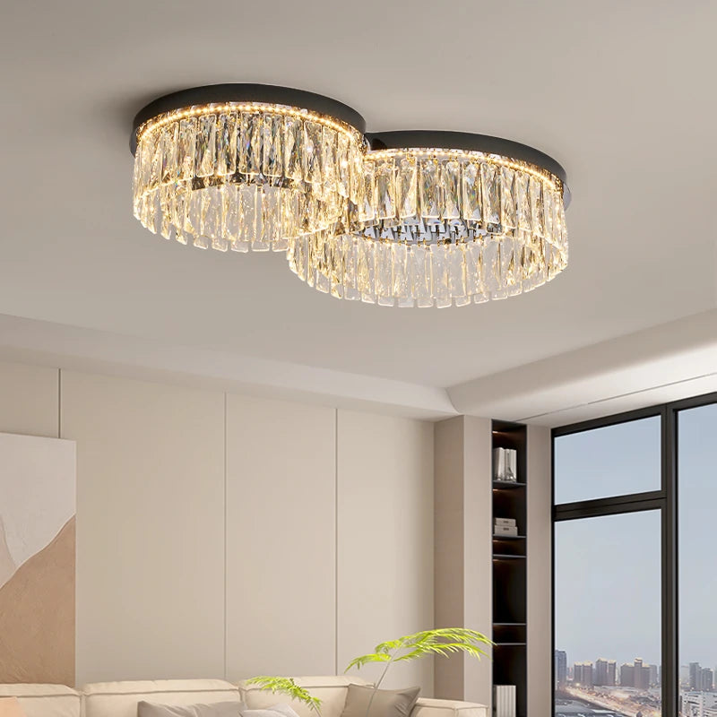 Modern Round Crystal Ceiling Light for Living Room Dining Room Bedroom Study Gold Minimalist LED Indoor Decor Ceiling Lamp