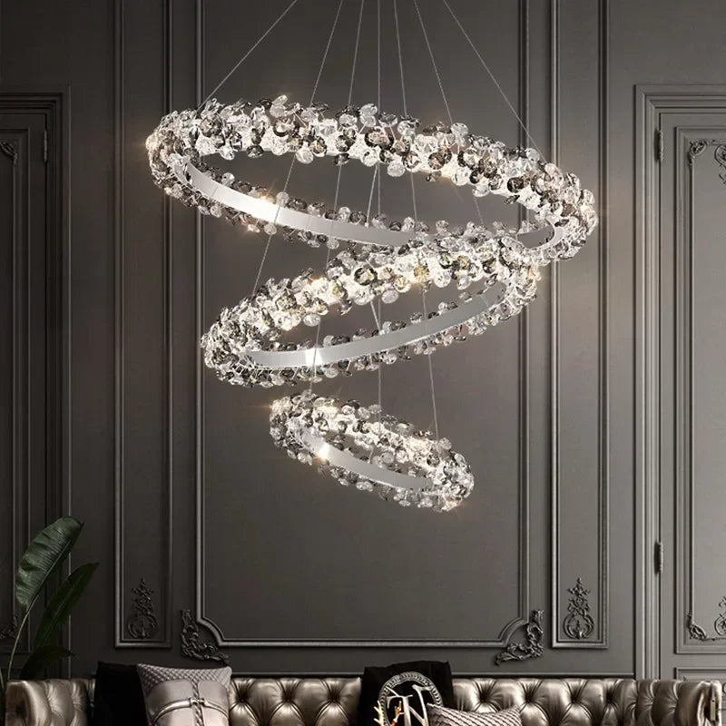 Simple Mix and Match Crystal Chandelier Living Room Ring Decorative Lights Luxury Stainless Steel Glossy Island LED Lights