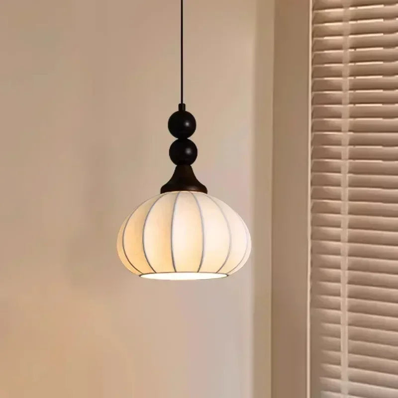 Nordic Silk & Solid Wood LED Ceiling Chandelier - Modern Textile Pendant Light Fixture for Living Room, Master Bedroom & Home Decor