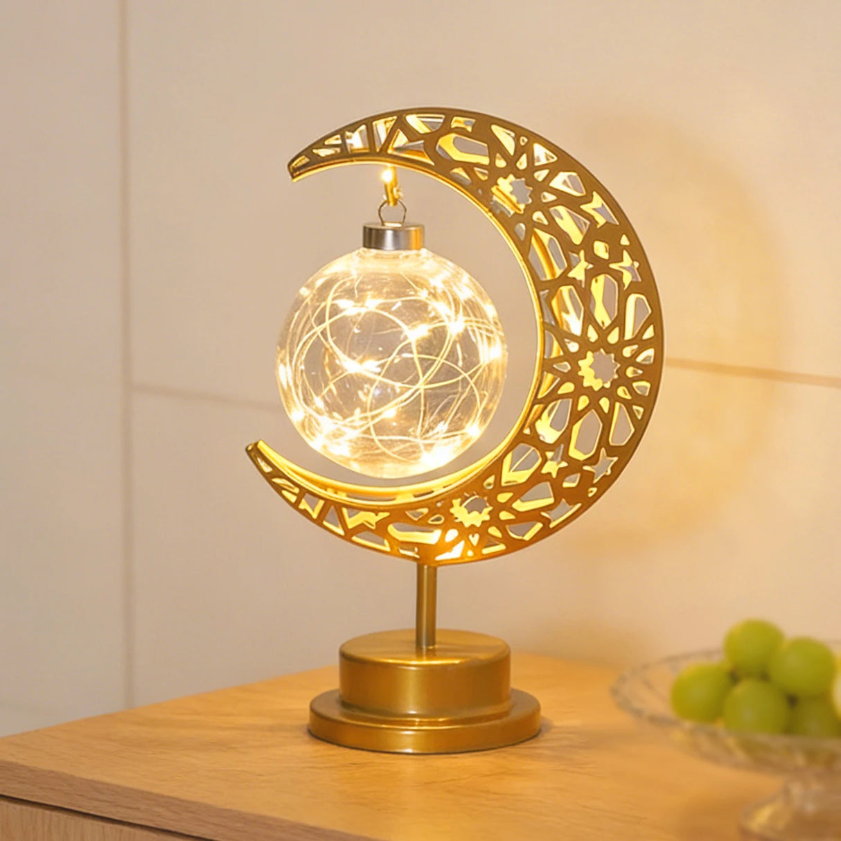 Eid Mubarak Moon LED Desk Lamp, Dimmable Warm Night Light for Bedroom, Ramadan, Gift, Decor