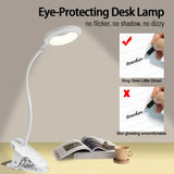 3 Level Brightness Clip on Desk Lamp Portable LED Reading Night Light Rechargeable Desk Light Dimmable Study Book Light Lamp