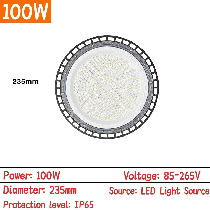 UFO LED High Bay Light (100W/150W/200W/300W) - Super Bright Commercial Industrial Overhead Lighting for Warehouse, Garage & Market