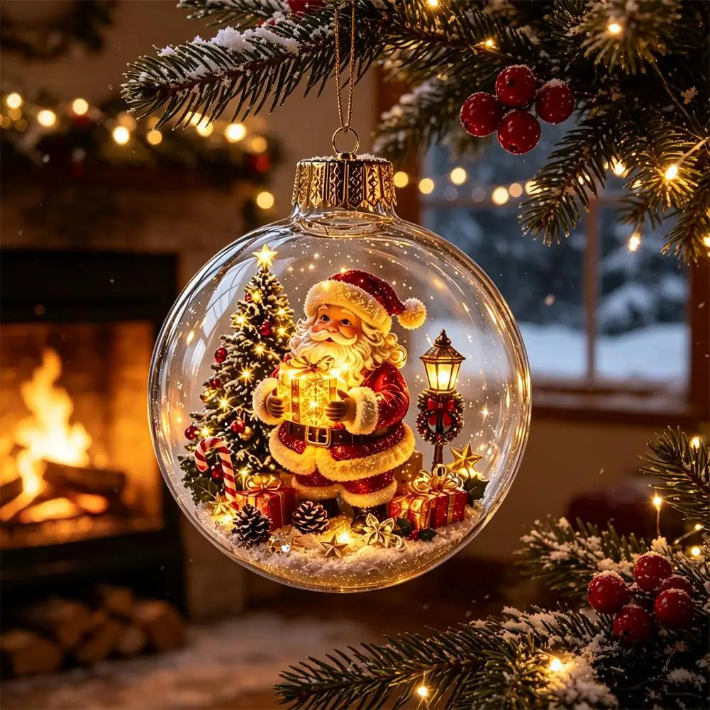 Glowing Christmas Story Ornament - Glowing Christmas Diorama Ornament, Light-Up Mini Scene With Warm LED Light, Light-Up Mini