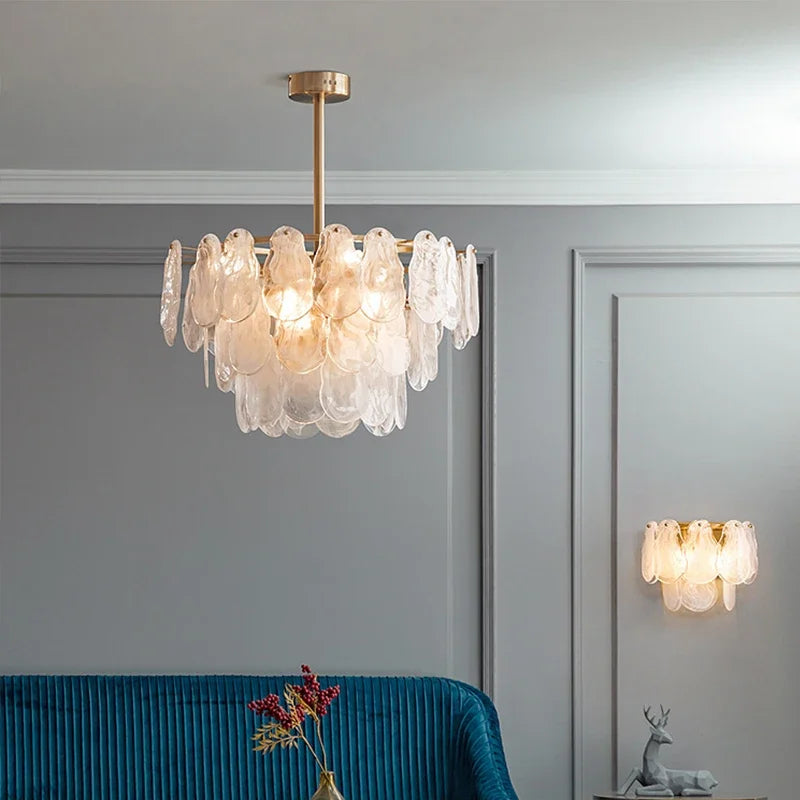 French Retro Light Luxury Chandelier Living Room Bedroom Warm and Romantic Cloud Water Drop Glass Pendant Lights Home Decoration