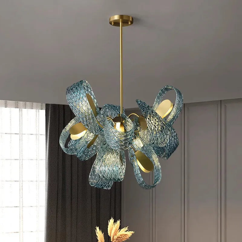 Creative All-copper Headboard Chandelier Light Luxury Individual All-copper Bedroom Blue Glass Lamp Indoor Home Decor G9 Bulb