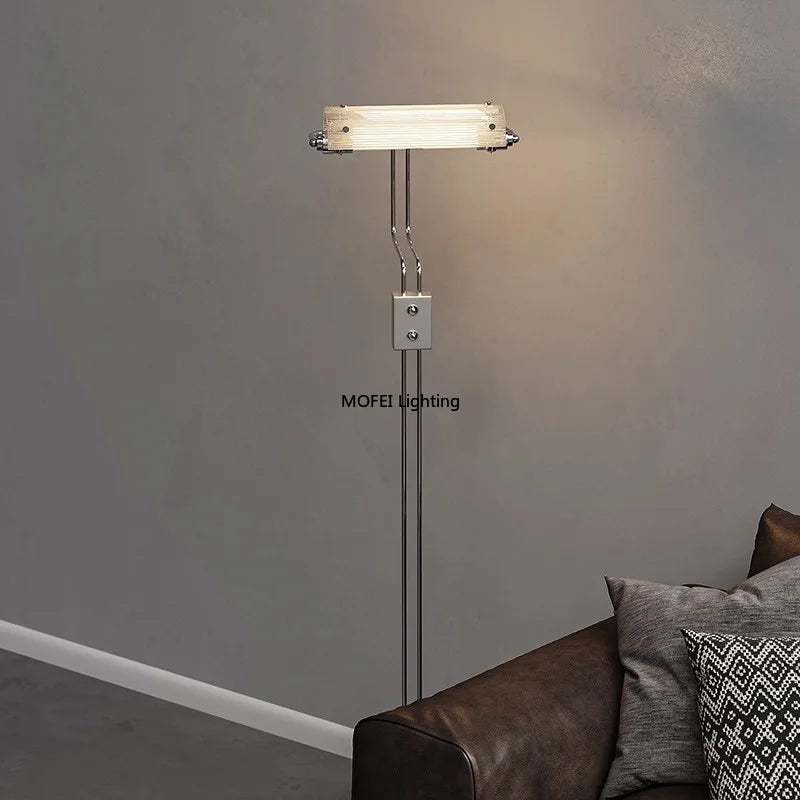 Modern LED Floor Lamp Steel Transparent Glass Shade Vertical Standing Light Bedroom Living Room Indoor Atmosphere Home Decor