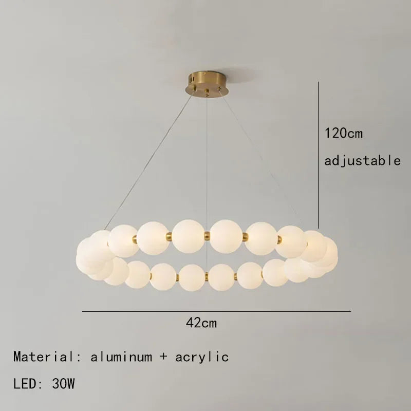 Nordic Modern Minimalist Luxury LED Chandelier Cream Pearl Circle Pendant Light Home Room Decoration for Living Dinning Bar Lamp