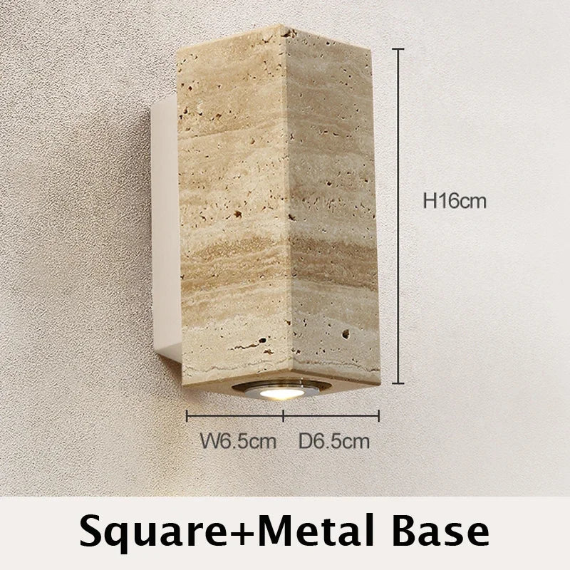 Wabi-Sabi Yellow Travertine Marble LED Wall Sconce - Japanese Natural Stone Minimalist Wall Lamp for Bedroom Bedside, Living Room & Corridor