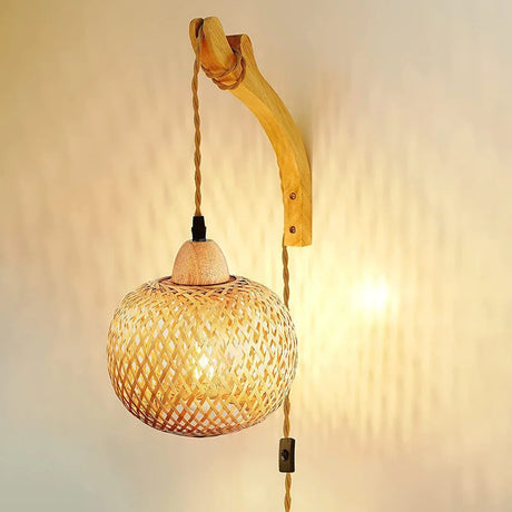 Bamboo Lantern Wall Lamp Natural Rattan Wicker E27 Chandeliers Hand-Woven Bamboo Room Decors Lampshades Wall Light Fixtures