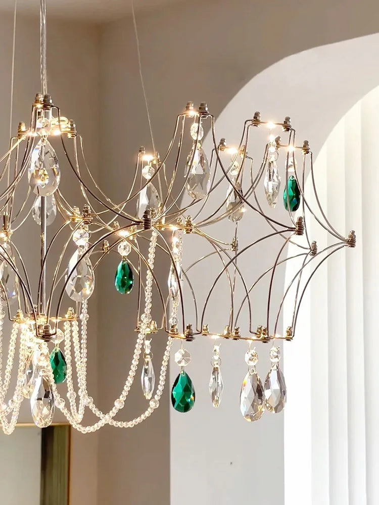 French Luxury Green Crystal Led Chandeliers Romantic Art Dining Room Decor  Pendant Light Lighting Bedroom Hanging Lamp Fixtures
