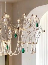 French Luxury Green Crystal Led Chandeliers Romantic Art Dining Room Decor  Pendant Light Lighting Bedroom Hanging Lamp Fixtures