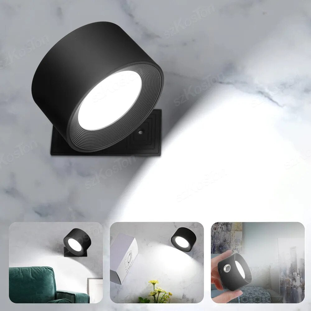 LED Wall Light 360 Rotate Rechargeable Wall Mounted Sconce Lamps Modern Nordic Luminaire Indoor Decor Cordless Wall Light