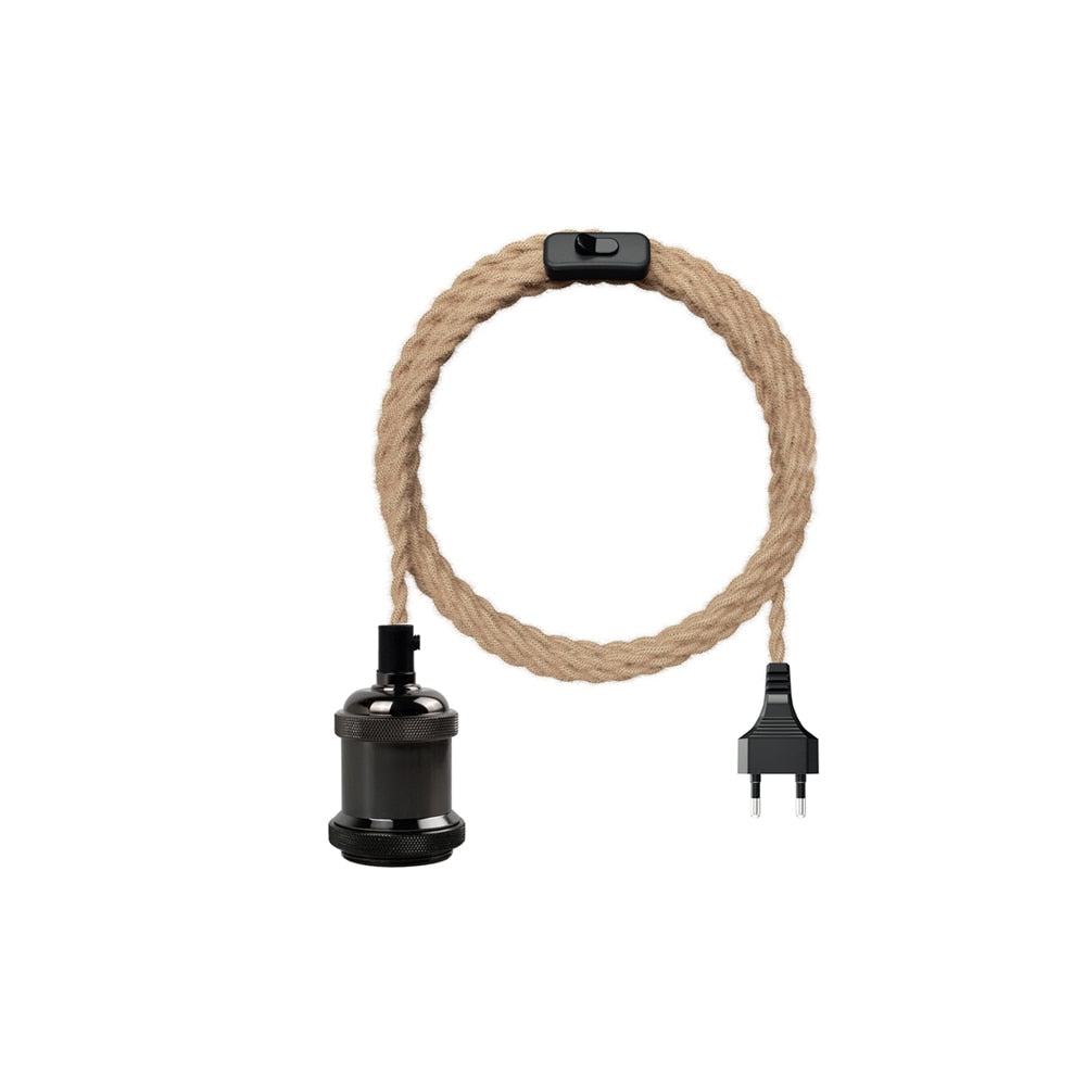 Power Cord Pendant Light Twist Hemp Rope Cables E26 E27 Lamp Holder EU Plug with Switch Wire Edison Bulb Socket Cord Cable