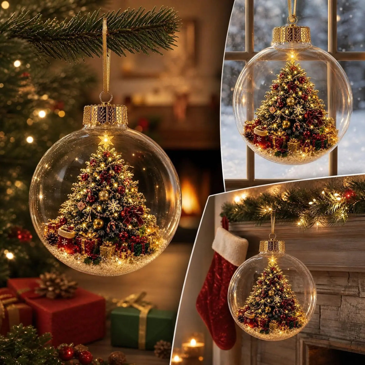 Glass Acrylic Hanging Pendant Warm Lighted Christmas Ornament Glowing Christmas Ornament Lighted Christmas Ball Ornament