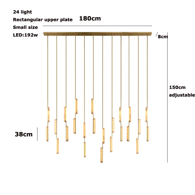 Luxury Spanish Marble Chandelier Brass Hanging Light 3 Color Dimmable Pendant Lamp for Villa Living Room Dining Area Hotel Lobby