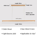 Nordic Long Wood Strip LED Pendant Light Dining Table Lamp Minimalism Suspension Chandelier Living Dining Room Lighting Fixture