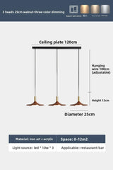 French Cream Style Pendant Light, Walnut Finish UFO Chandelier, Minimalist Retro Lamp for Dining Room, Bedroom, Cafe Bar Decor