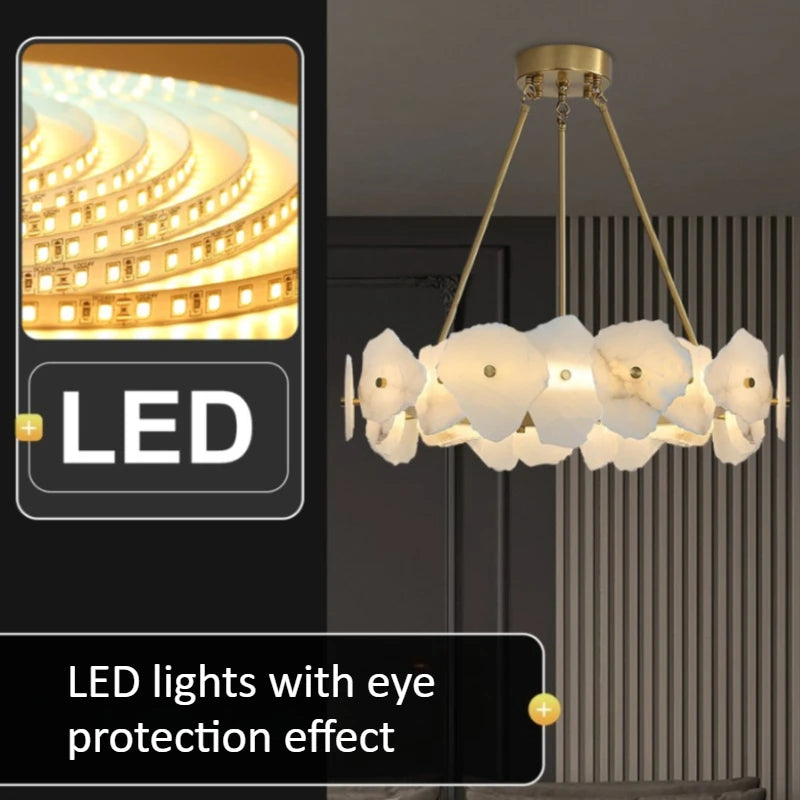 Modern Natural Marble LED Pendant Light - Luxury Stone Ceiling Chandelier Lamp Fixture for Dining Table, Living Room & Bathroom
