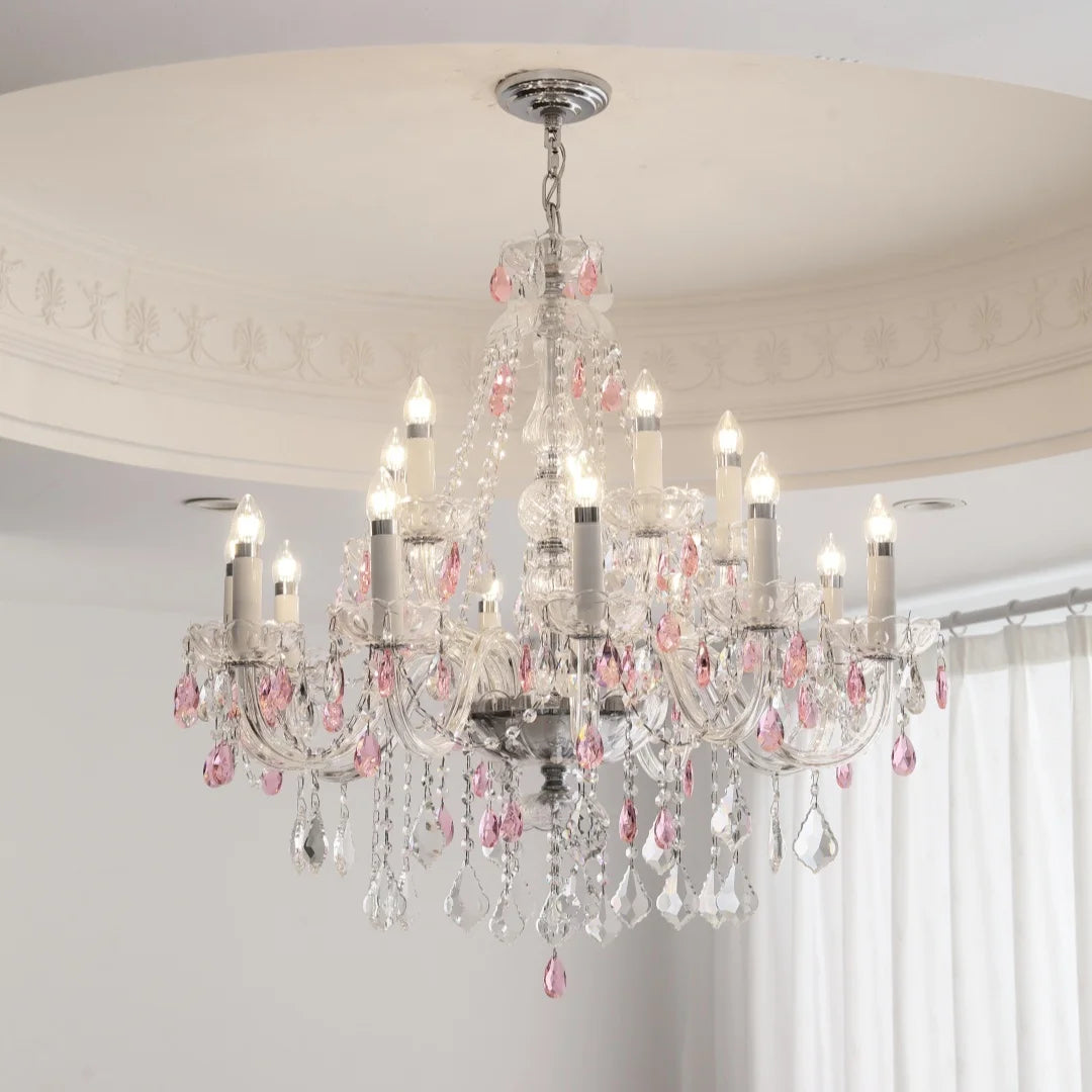 French Green Crystal Candle Chandelier Luxury Romantic Glass E14 Pendant Lights Living Room Art Decor Led Lamparas Bedroom Lamp