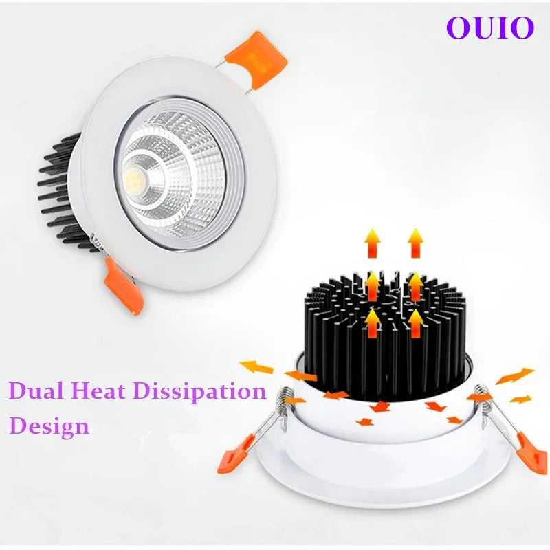 Tricolor Changeable Anti Glare Recessed LED Downlights 5W 7W 9W 12W 15W 20W COB Ceiling Lamp Spot Lights AC90-265V +Led Drive